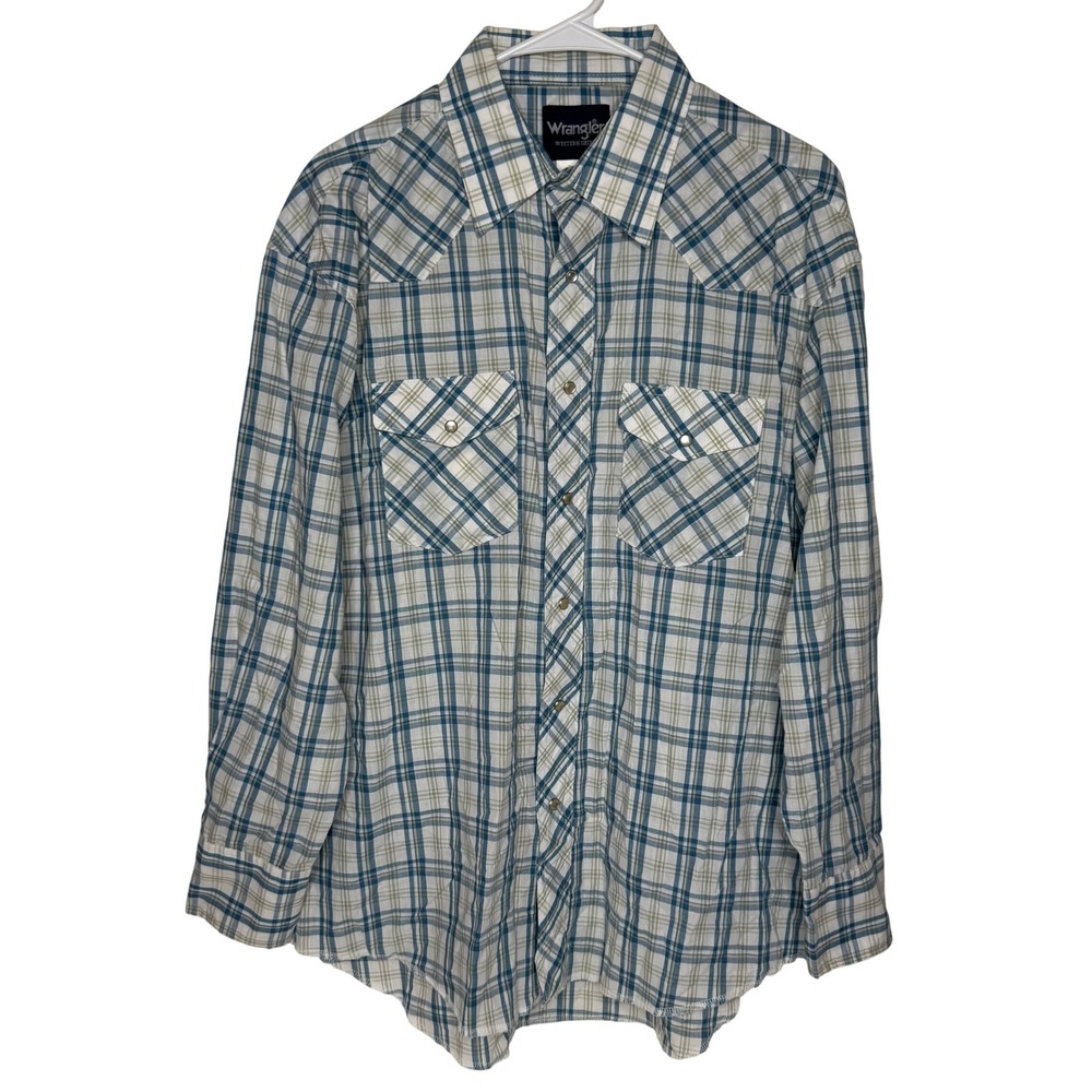 Wrangler Western Shirt Mens 16.5x34 Blue Plaid Pearl Snap Long Sleeve 71125CP